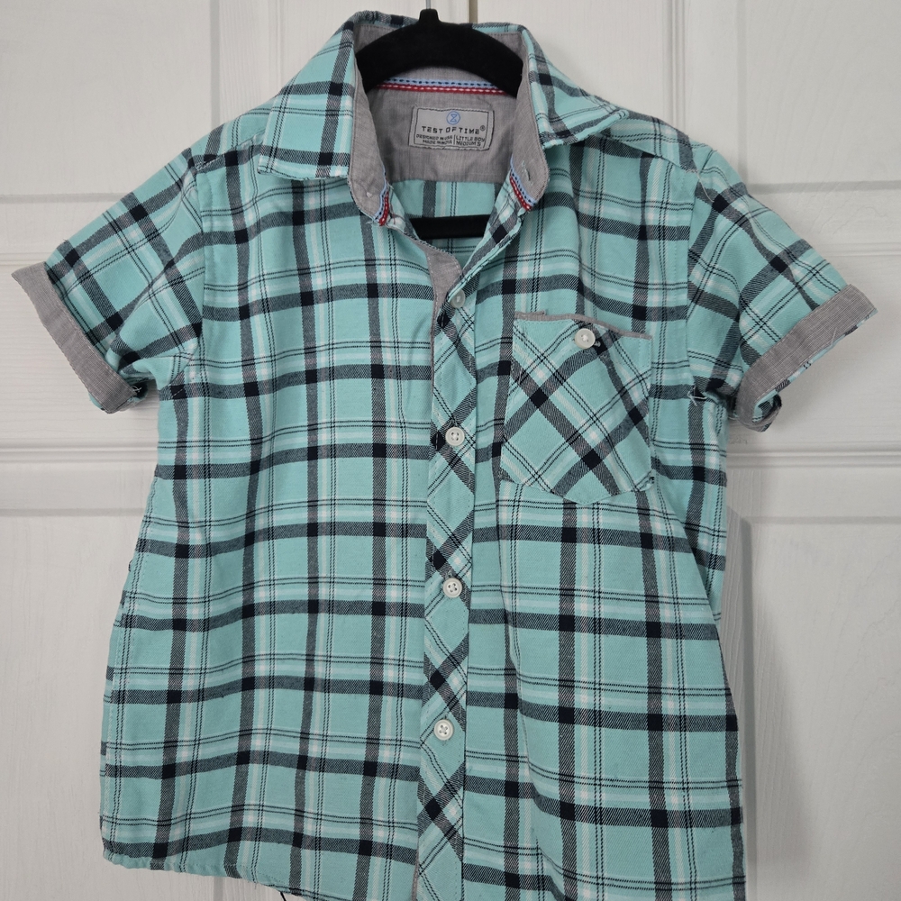 Test of Time Blue & Gray Plaid Button-Down Shirt Kids Size 5/6